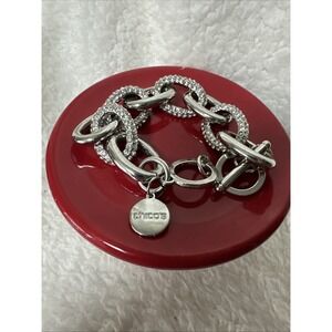 Chico's Chunky 7.5 Or 8.5" Chain Link Rhinestone Bracelet Large Silver-Colored